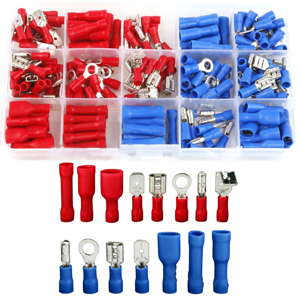 200pcs Durable Practical Tools Crimp With Case Metal Electrical Cold Pressing Assorted Insulated Wire Connector Kit