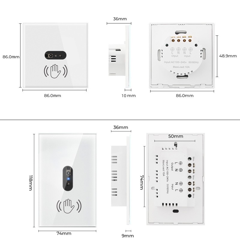 110V 220V 10A Smart Wall Light Switch Hand Sweep Sensor Glass Screen Panel Without Touch EU US Infrared Lights Sensor Switch