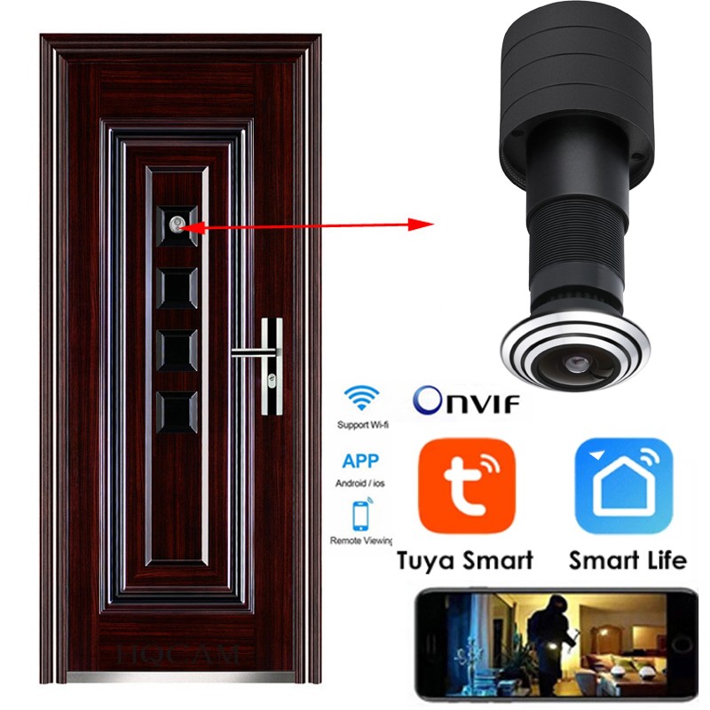 Tuya WiFi Door Eye Camera Mini Peephole WiFi IP Camera 1.6mm Wide Angle Magic Eye 2Way Audio Build-in Speaker TF Card Slot