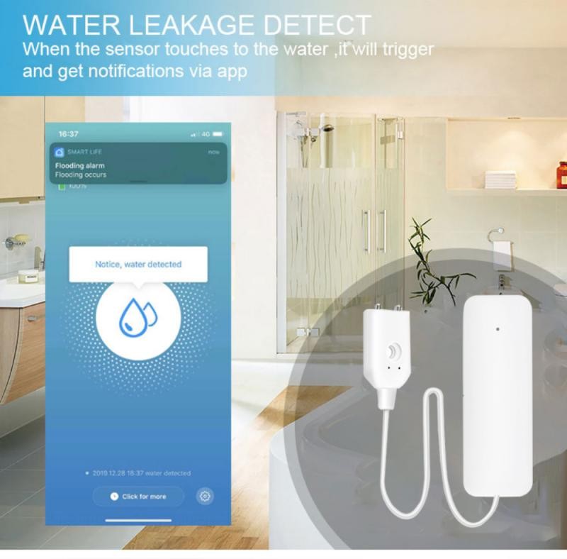 Tuya Zigbee Water Leakage Alarm Water Leak Sensor Detector Flood Alert Overflow Security Alarm System Works With Zigbee Gate