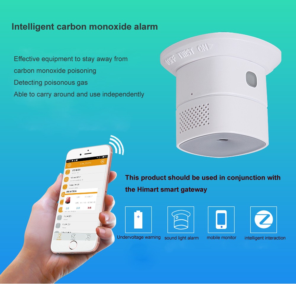 zigbee 3.0 carbon monoxide detector co gas alarm sensor control compatible with smart conby stick zigbee gateway/hub