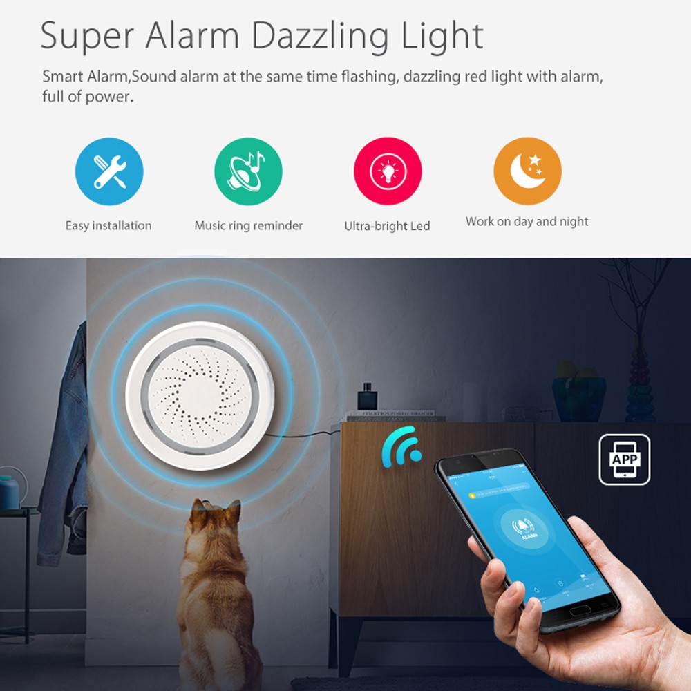 Haozee 3 in 1 WiFi Siren Connectivity with Temperature Humidity Sensor Tuya Smart Life Alexa Google Home