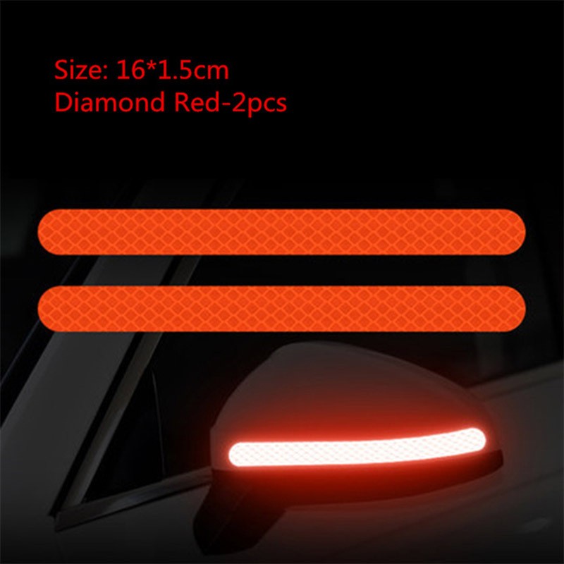 2pcs Reflective Rearview Mirror Warning Sticker, Rearview Mirror Night Safety Warning Strip Anti-collision Scratch Sticker