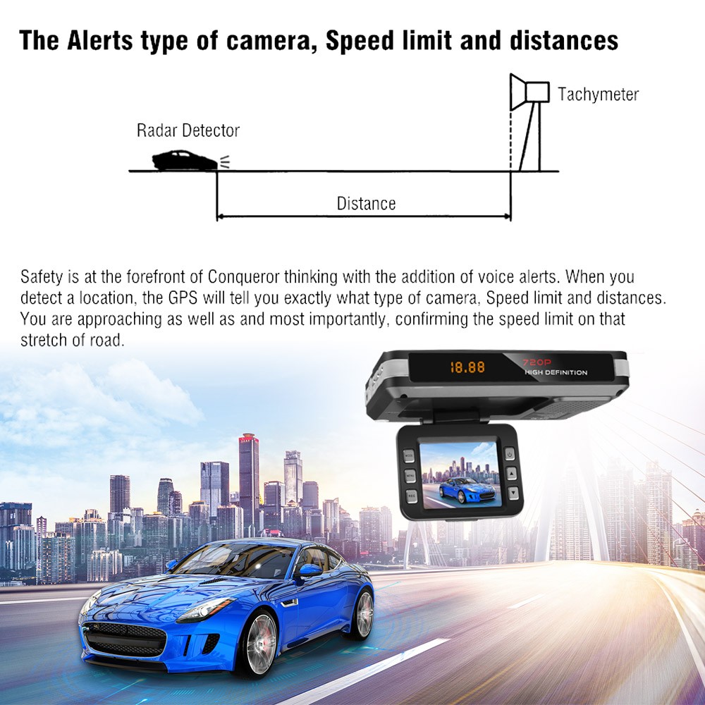 9V~24V DVR Video Recorder 2 in 1 Driving Camera Car Radar Detector Stream Detection 12 Languages ​​Car Dashboard Detector