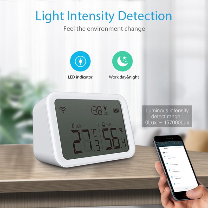 Tuya WiFi ZigBee Temperature Humidity Sensor Lux Light Indoor Humidity Detector Thermometer with LCD Screen Work Tuya Hub