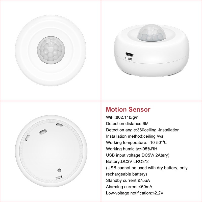 Home Security Products Personal Alarm 6pcs-kit Wifi Smoke Gas Detector Thermometer Motion Monitoring Door Friction Sensor