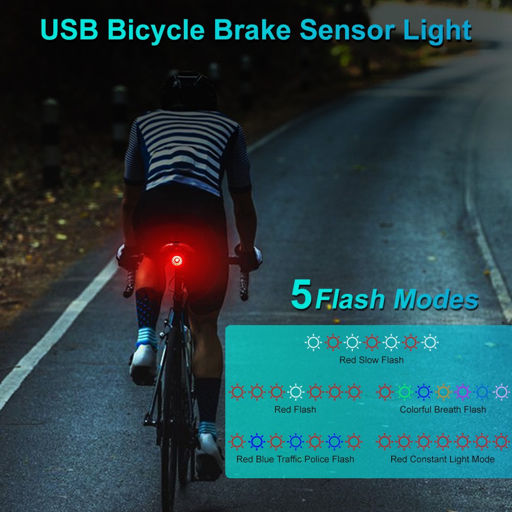 Awapow Bicycle Brake Tail Light Smart USB Charging Cycling Light IPX6 Waterproof LED Smart Safety Brake Auto Sensor Bike Lamp