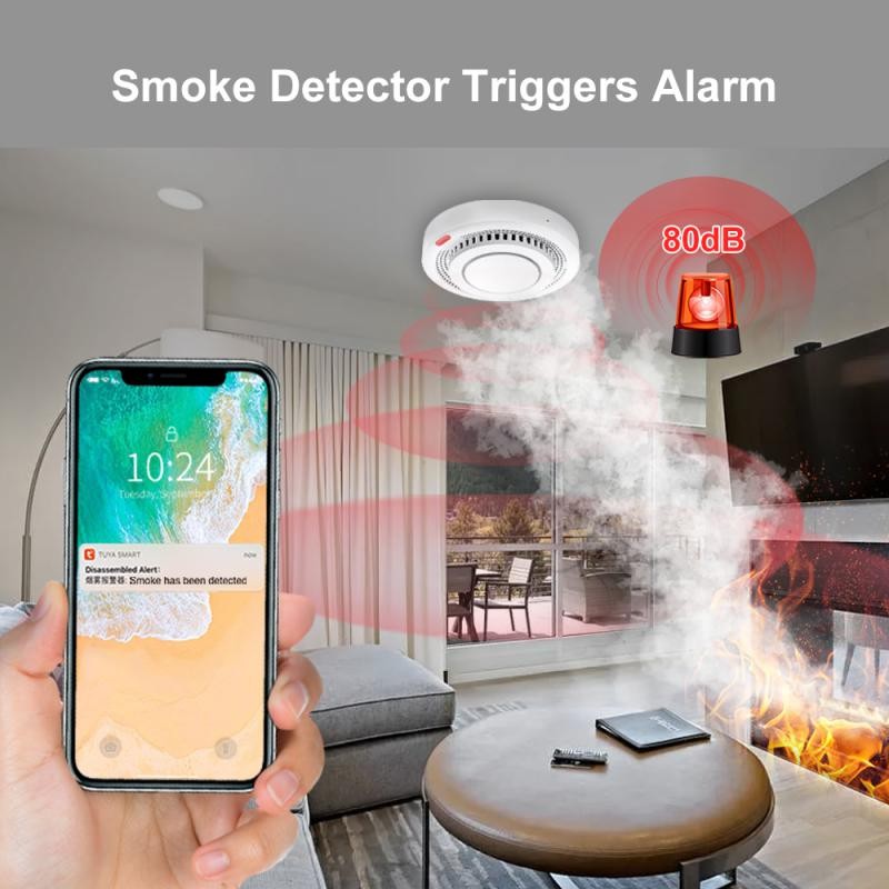 Tuya Zigbee Smoke Detector Fire Protection Standalone Alarm Sensor Battery Operated Smart Life Push Alert Home Security