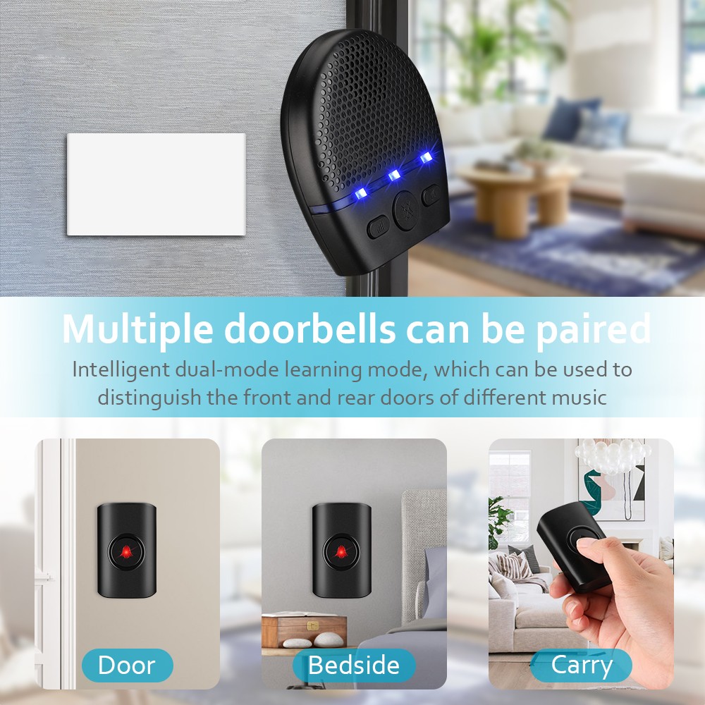 Wireless IP65 Waterproof Doorbell WSDCAM Smart Home Doorbell Chime Kit LED Flash Outdoor House Welcome Security Alarm Bell