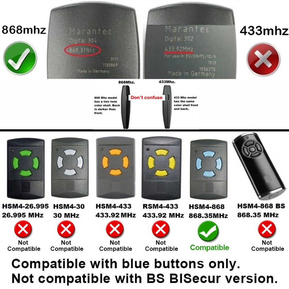 Hormann HSE2 HSE4 HSM2 HSM4 Garage Remote Control Marantec Digital 302 304 382 Garage Command Berner BHS121 Gate Remote Control