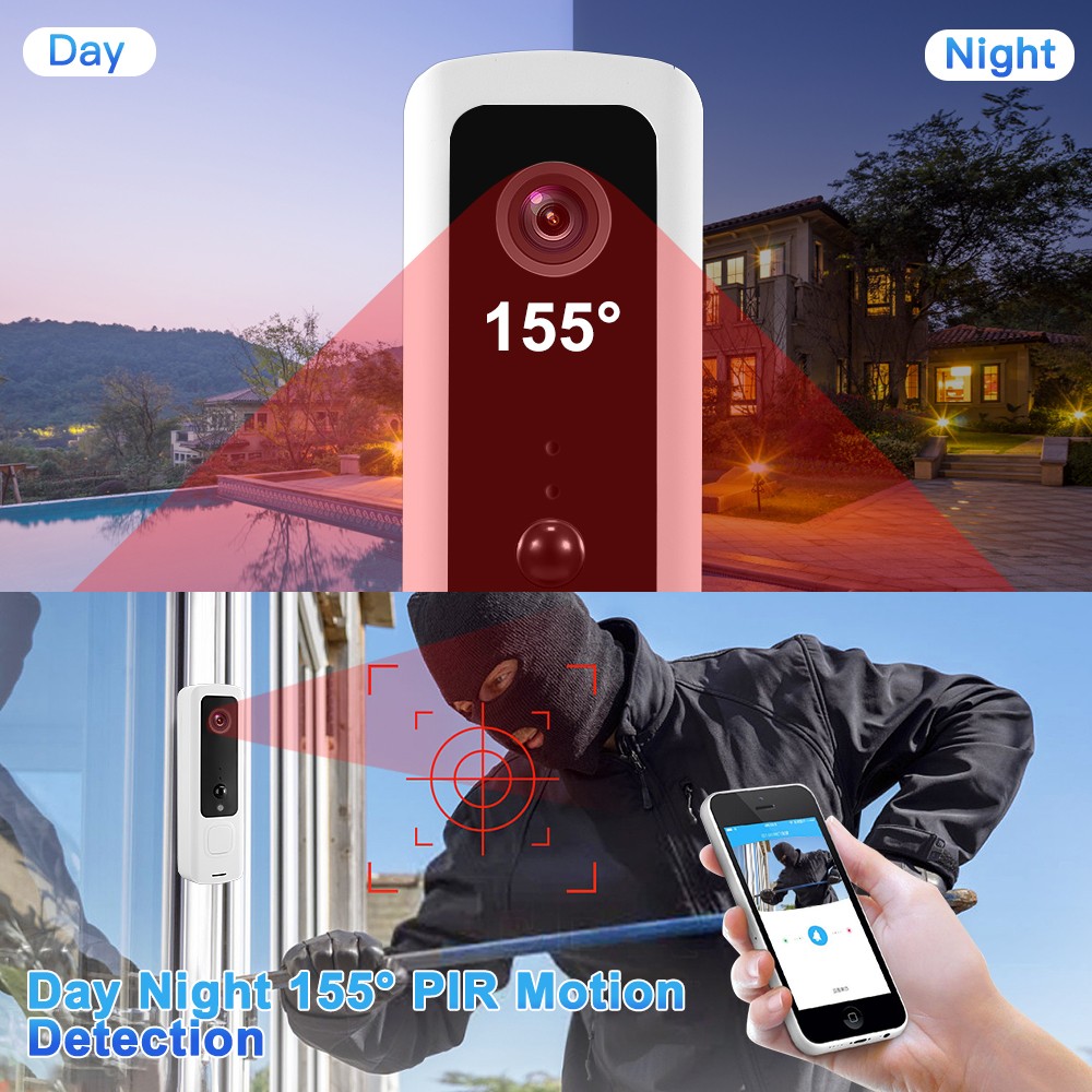 Elecpow Tuya Video Doorbell Smart Home Wireless WiFi Phone Intercom Doorbell 155 Degree View PIR Night Vision Security Camera