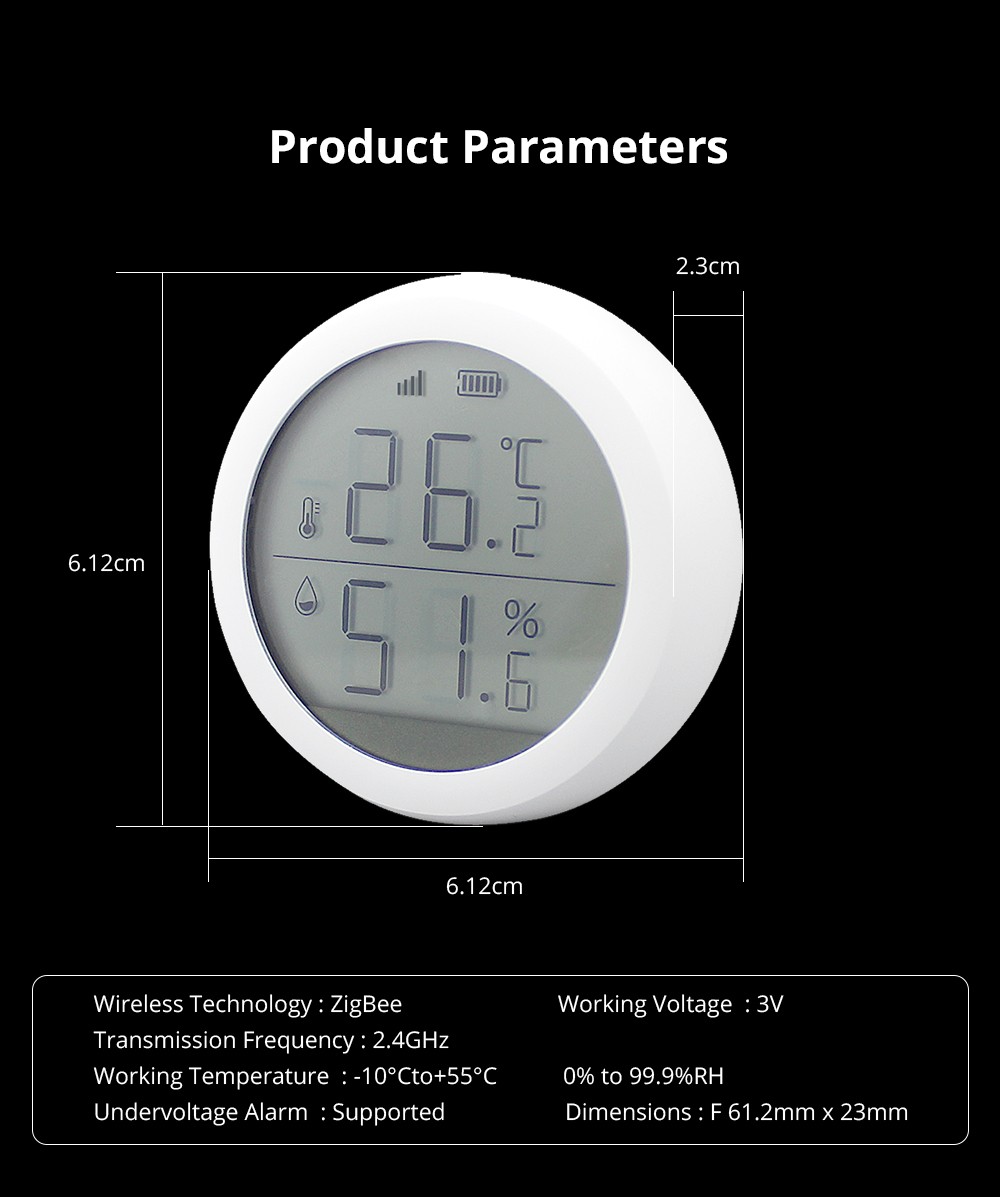 Tuya Zigbee-كاشف الرطوبة مع شاشة LCD ، يعمل مع مساعد المنزل Conbee 2 ، Sonoff ، Smartthings ، مستشعر درجة الحرارة