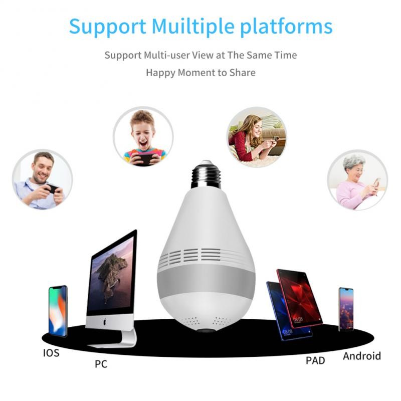 360 Degree Wireless Panoramic WiFi Camera Fisheye 3MP Night Vision Home Security IP Camera E27 Camera Audio Bulb