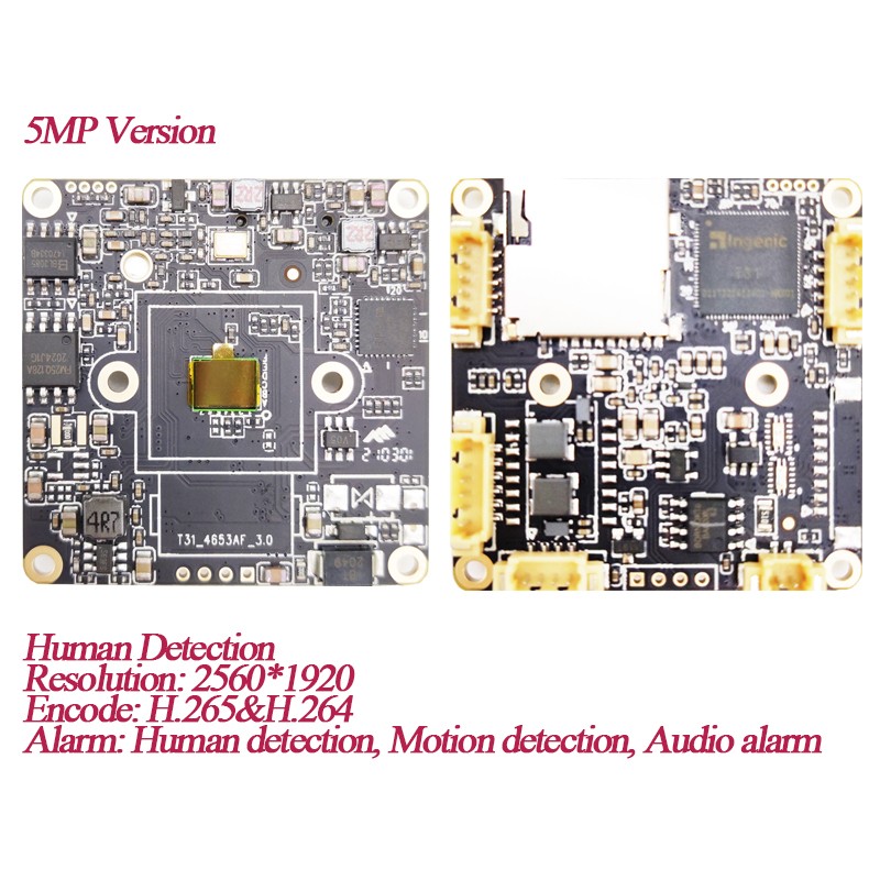 H.265 8MP 4K Starlight Wireless IP Camera Module, 5MP Human Detection WiFi Network Camera Board Two Way Audio TF Card RTSP