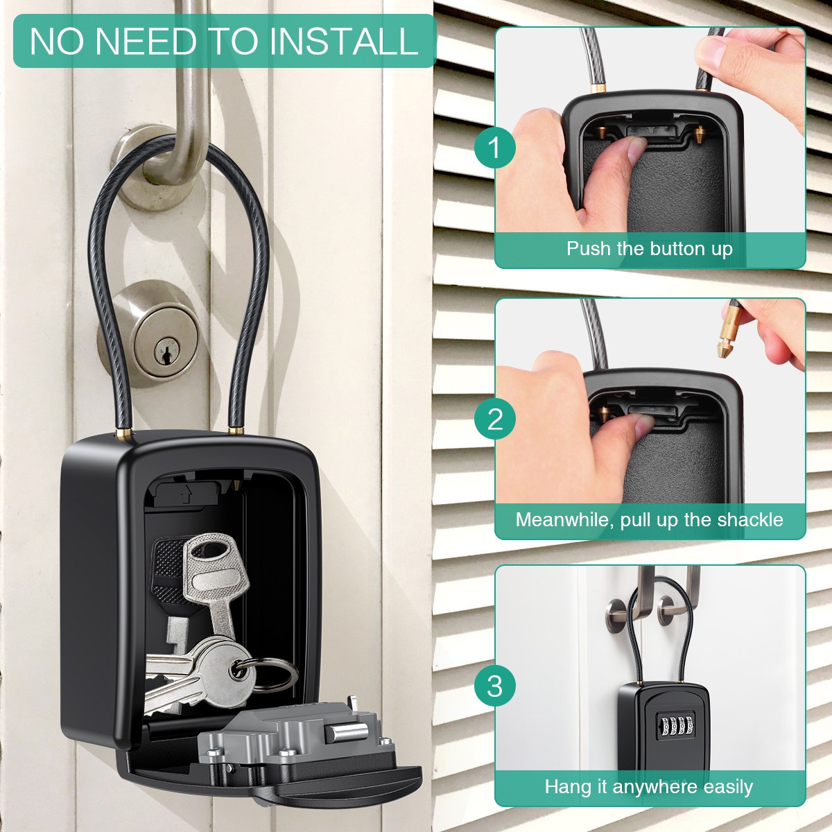 2022 ORIA Master Box Lock 4 Digit Combination Cabinet With Key Waterproof Key Box Lock With Removable Chain