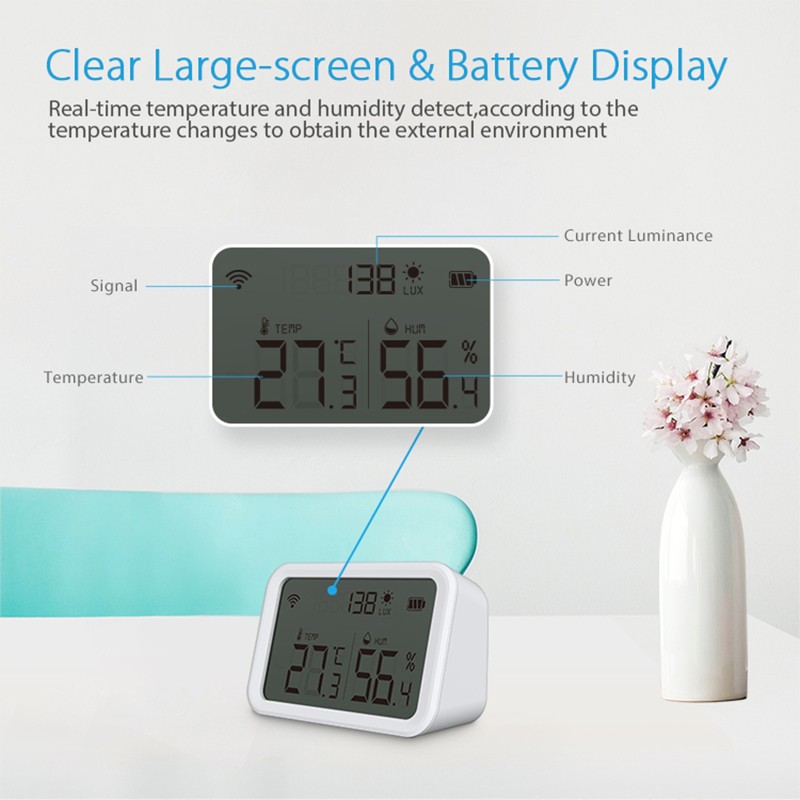 WiFi Smart Home Temperature Humidity Sensor With LCD Screen Indoor Thermometer Work Alexa Google Home Via Tuya APP Control