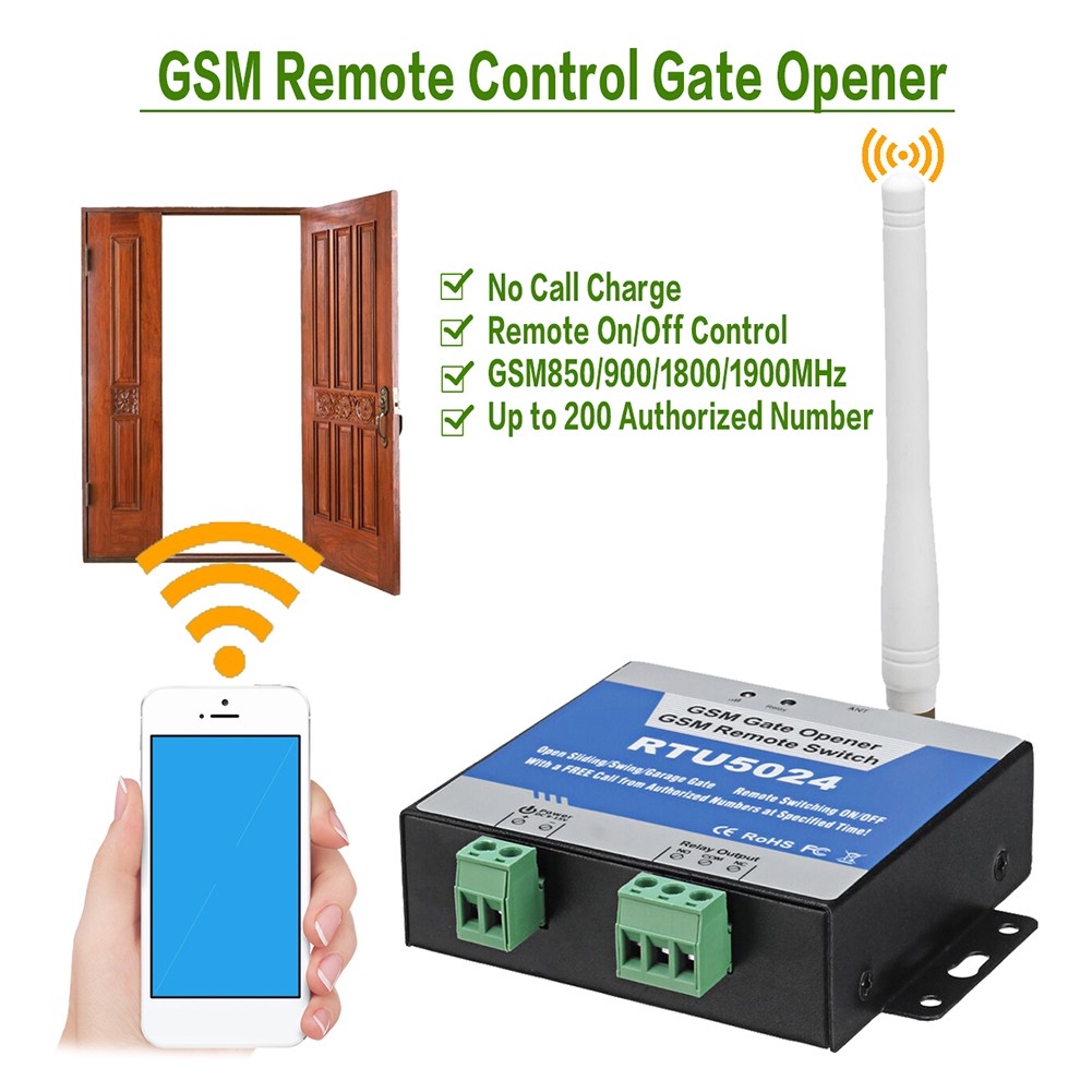 G202/RTU5024 2G GSM Gateway Opener Relay Switch Wireless Remote Control Door Access Free Call 850/900/1800/1900MHz Door Opener