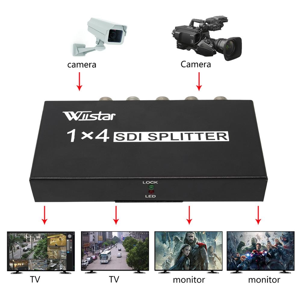 Wiistar SDI الفاصل 1 في 4 خارج SDI موسع محول 1x4 دعم 3G/SD/HD-SDI 1080P للفيديو رصد