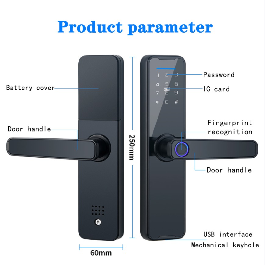 2022 K7 Black Smart Lock Biometric Fingerprint Door Lock Tuya App Remote Unlocking Wireless Keyless Lock Electronic Door Lock