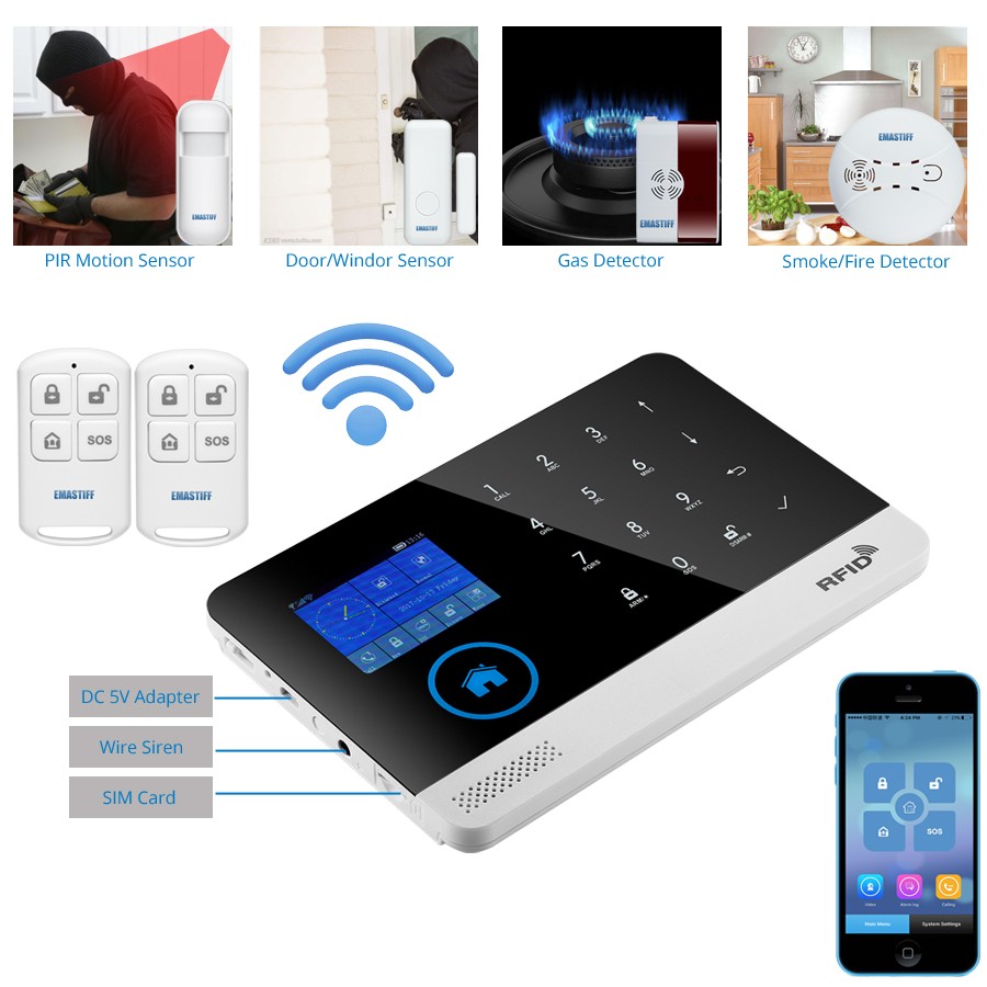 2022 Newest Wireless Home Security Tuya WIFI GSM SIM Card EN RU ES PL DE Switchable Smart Alarm System Tuya APP RFID Remote