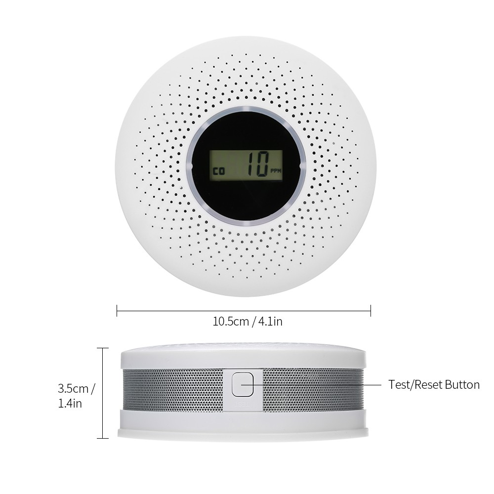 2022 ESCAM 2 in 1 LCD Display Carbon Monoxide and Smoke Combo Detector Battery Operated CO Alarm with Flashing LED Light