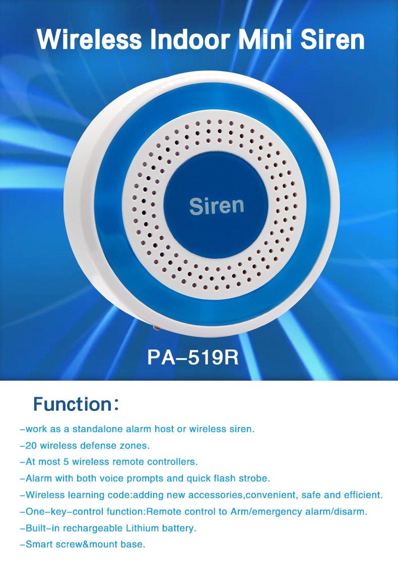 2022 433MHz Wireless Sound and Light Strobe Siren Indoor Standalone Siren with PIR Sensor Door Sensor Home Security