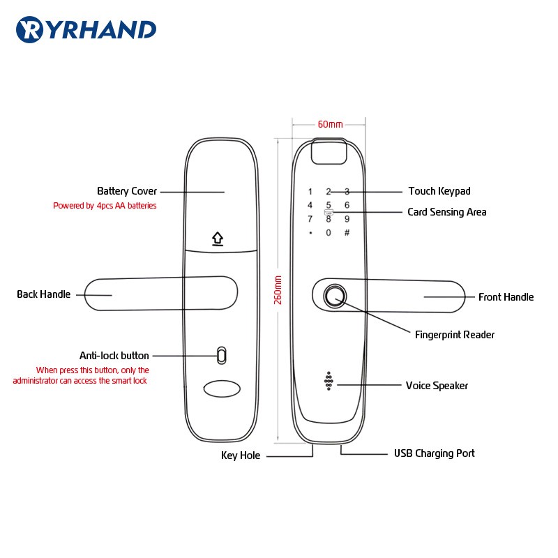 2022 YRHAND H2 Tuya wifi fingerprint fechadura eletronica password cerradura inteligente smart door lock