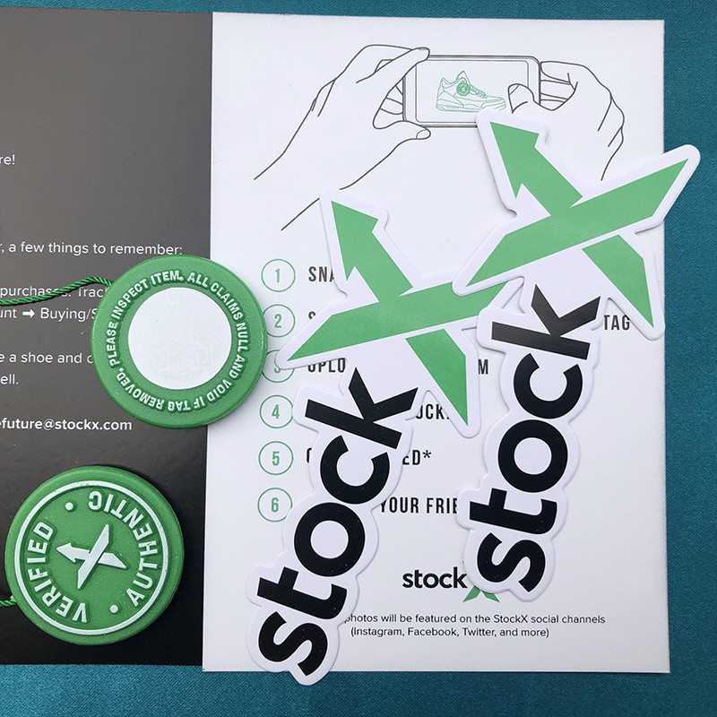 5sets/lot 2020 Stockx Green Tag Circular Tag Rcode Flyer Stickers Plastic Shoe Buckle Verification X Tag Authentic