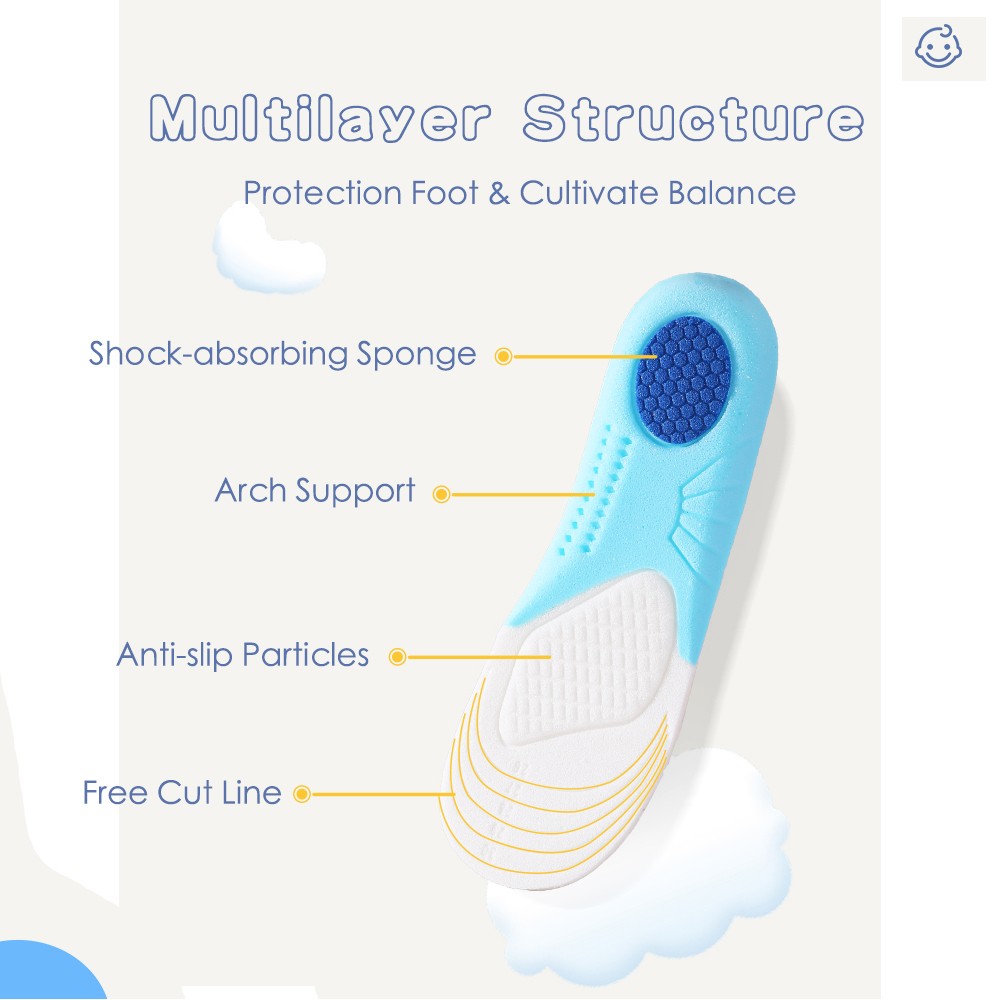 NOIPACE Children Sports Foam Insoles Orthotic Arch Support Shoes Comfortable Cushion Performance Heel Cushion Plantar Fasciitis Sole