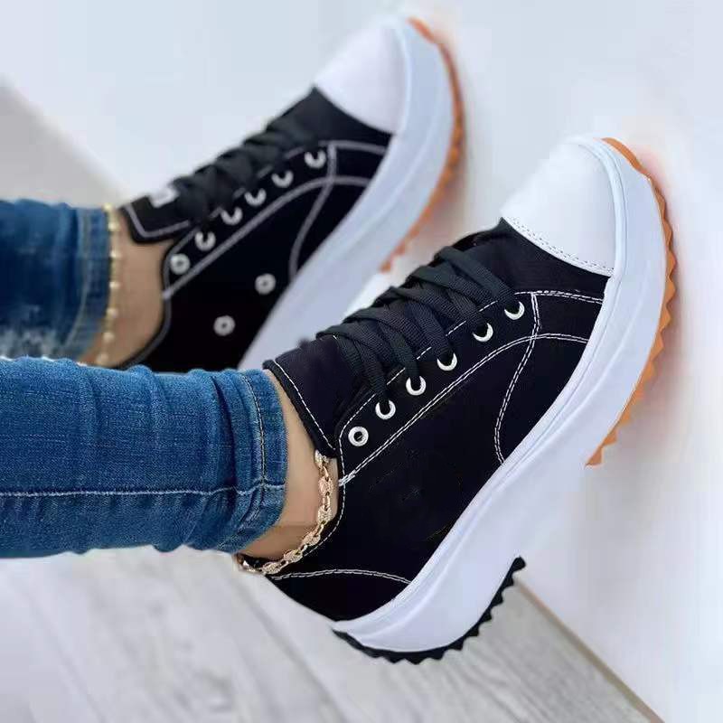 Canvas shoes women 2022 new fashionable canvas shoes breathable high-top casual women's shoes thick-soled lace-up shoes