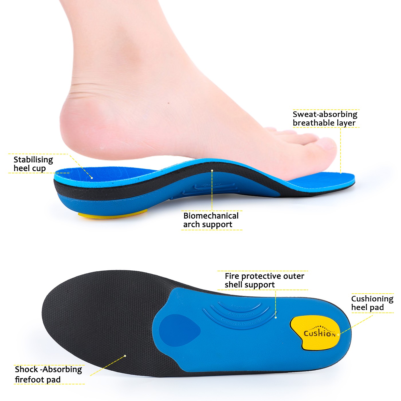 Plantar Fasciitis Arch Support Orthotic Insoles Male Female Shoe Inserts, Flat Feet Orthotic Sole Running Athletic Sports Cushion