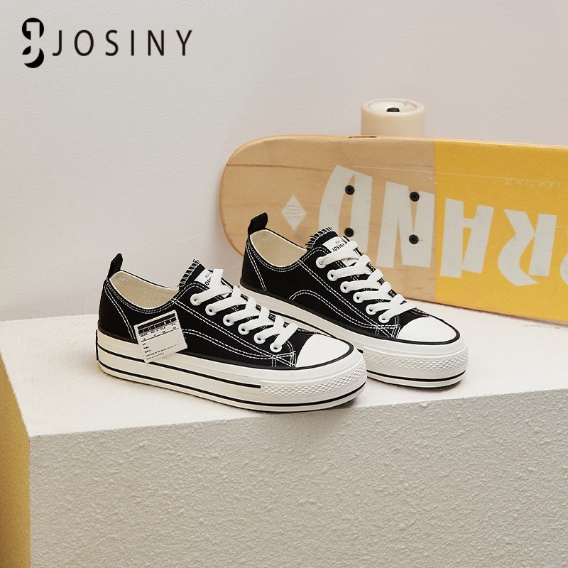 JOSINY 2022 Women's Canvas Thick Sole Flat Shoes Black Simple Style Casual Sneakers Female