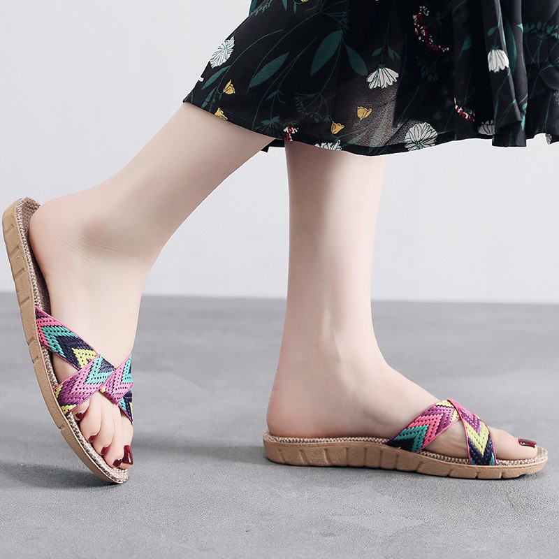 New Summer Linen Home Slippers Women 35-45 Plus Size Beach Flip Flops Non-slip Unisex Family Female Male Linen Slippers