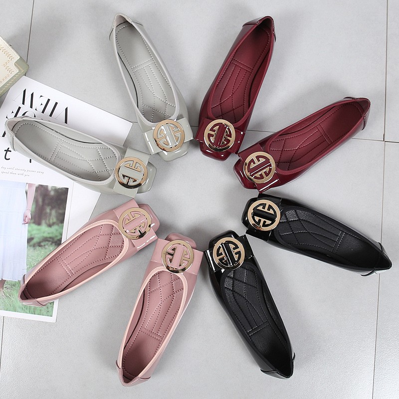 2021 fashion women flat shoes square toe pu leather shoes ballet flats women golden ballet shoes girls moccasins