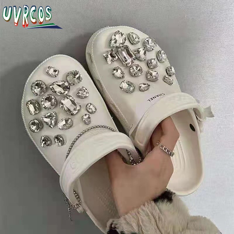 1 Set Handmade DIY Crocs Charms Bling JIBZ Buckle Rhinestone Accessories Metal Chain Clog Garden Shoe Decoration Girls 지지