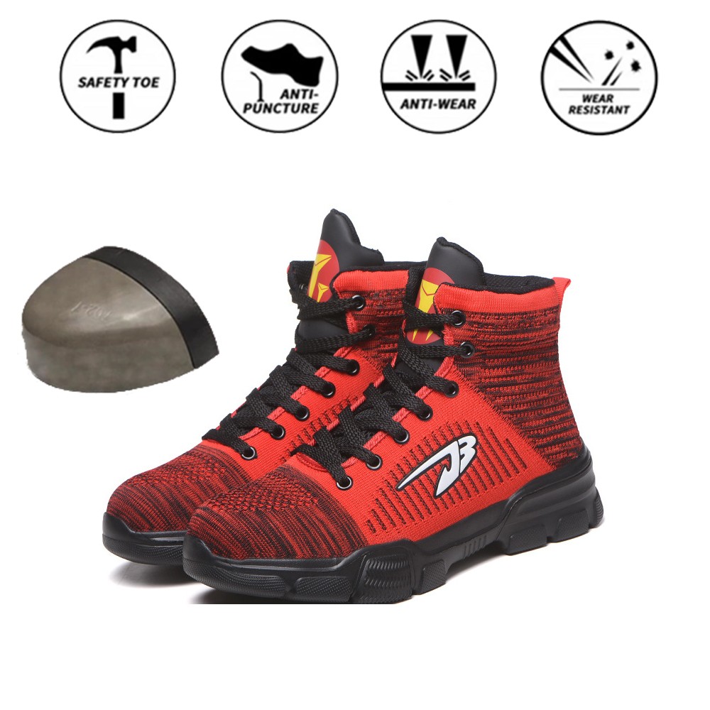 All Seasons Breathable Safety Shoes Steel Toe Cap Sneakers Large Size High Top Puncture-Proof Protective Work Shoes