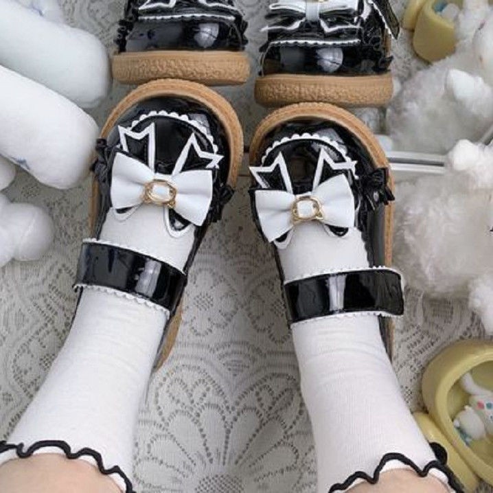 Summer 2022 Women's Shoes Red Mary Janes Girls Japanese Style Bow Lace Lolita Shoes Kawaii Loop Tie Sandals