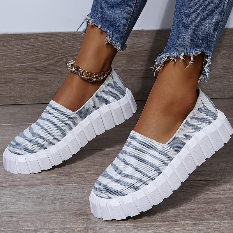 Rimocy Chunky Platform Knitting Flats Women Striped Slip-on Thick Sole Casual Shoes Woman Plus Size Spring Rome Walking Shoes