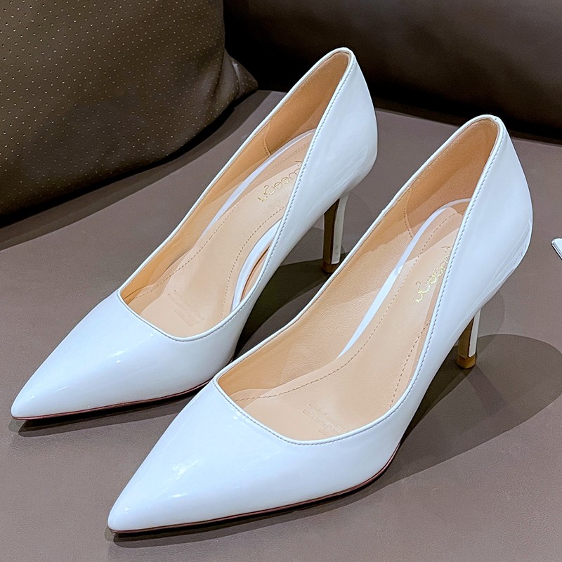 Women Classic Wedding Bridal Shoes Pointed Toe 6cm Thin Pumps High Heel Red Blue White Patent Leather Lady Pumps Big Size O0010