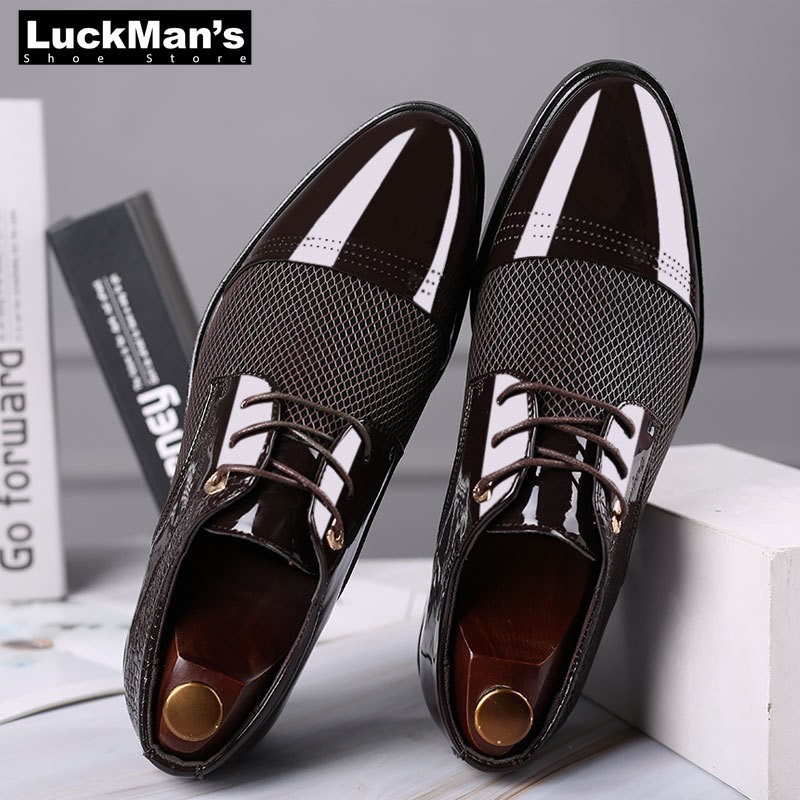 LuckMan Men Dress Shoes Fashion PU Leather Shoes Men Brands Wedding Oxford Shoes For Men Breathable Men Formal Shoes