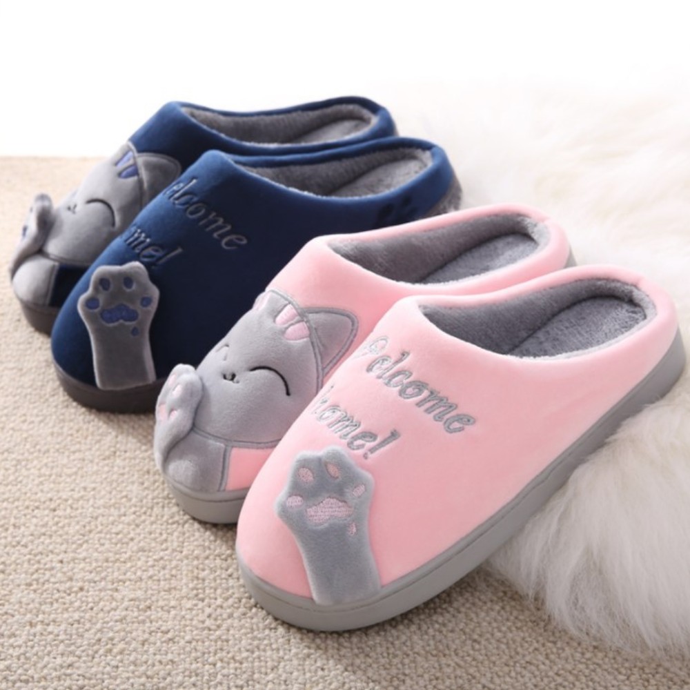 Winter Women Slippers Cartoon Lucky Cat Shoes Fluffy Plush Warm Non-slip Cotton Slippers Home Indoor Couple Fashion Shoes Female