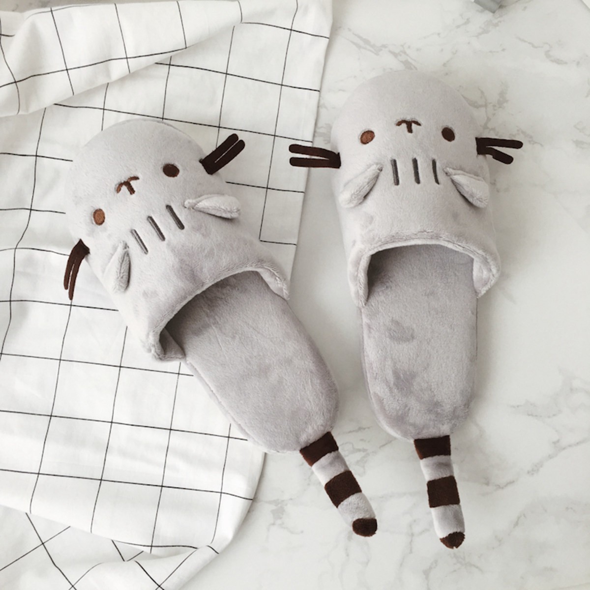 Cute Cozy Home Indoor Cozy Cat Street Cat Cartoon Plush Travel Airplane Sleeping Cat Animal Slippers Flat Slippers For Women Shoes