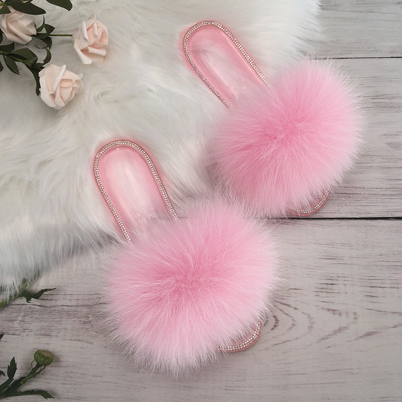 fluffy slippers women real fur home slides summer crystal rhinestones shoes for women flip flops with fur jelly sandals women