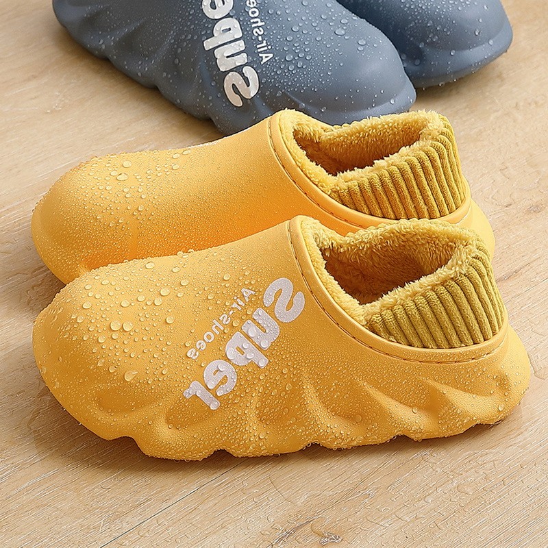 2021 winter women slippers eva waterproof warm plush home shoes ladies non-slip indoor soft sole cotton slides couple shoes