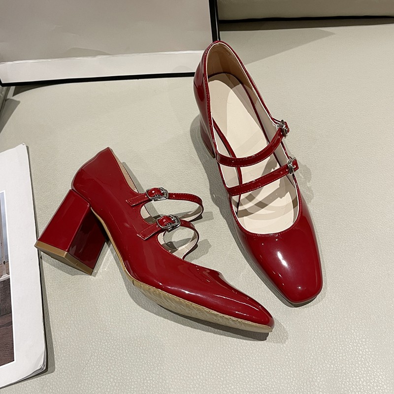 Rimocy Thick High Heels Mary Jane Shoes For Women Fashion Double Buckle Strap Pumps Woman Spring Summer New Patent Leather Shoes