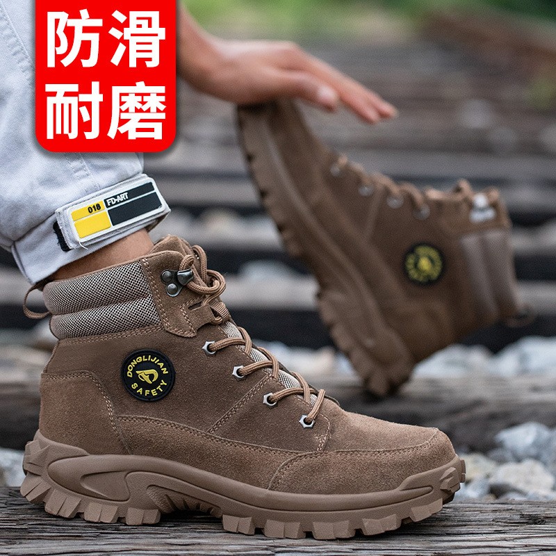 Men Boots Warm Suede Leather Steel Toe Cap Anti-crush Anti-puncture Wear-resistant Comfortable High Top Winter Safety Shoes