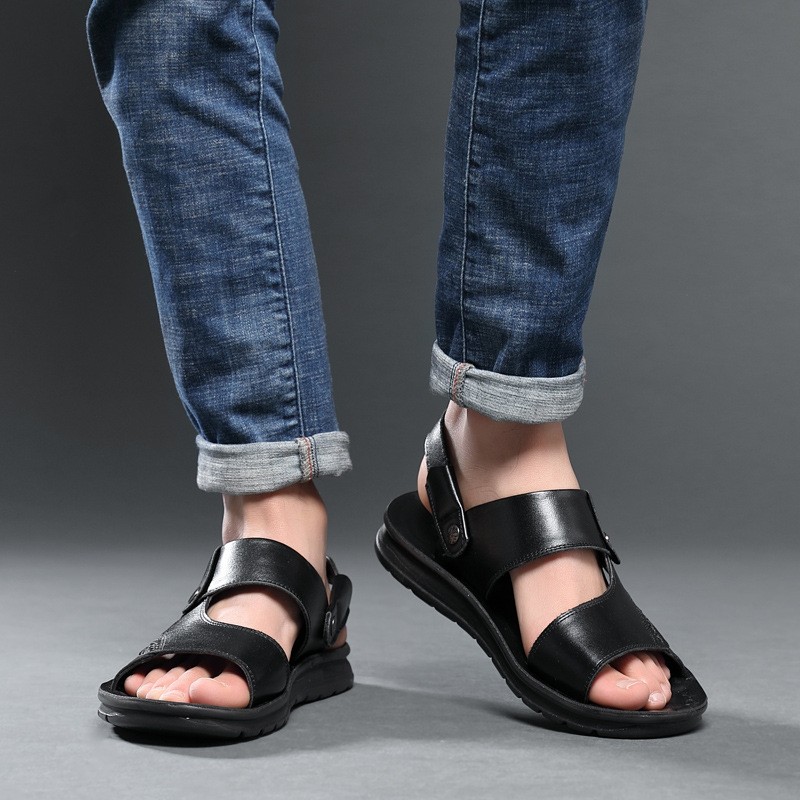 ytween 2021 new men shoes summer sandals plus size men open toe beach shoes buckle strap soft leather sandals for man