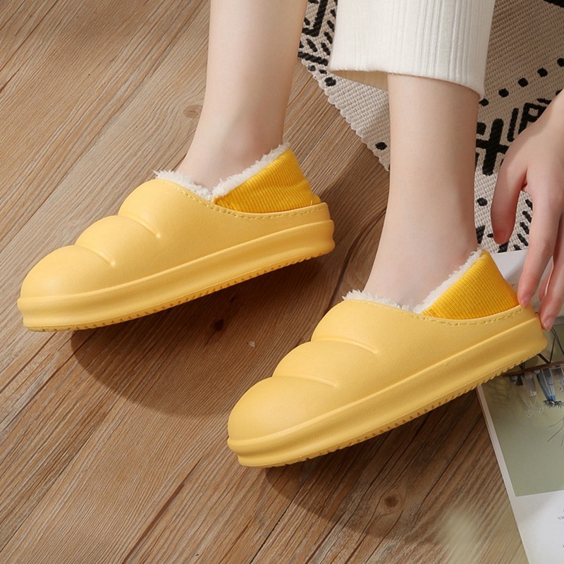 ASILETO Lovers Cotton Slippers Female Bag With Warm Shoes Indoor Home Household Thick-soled Waterproof Cotton Shoes Men Winter