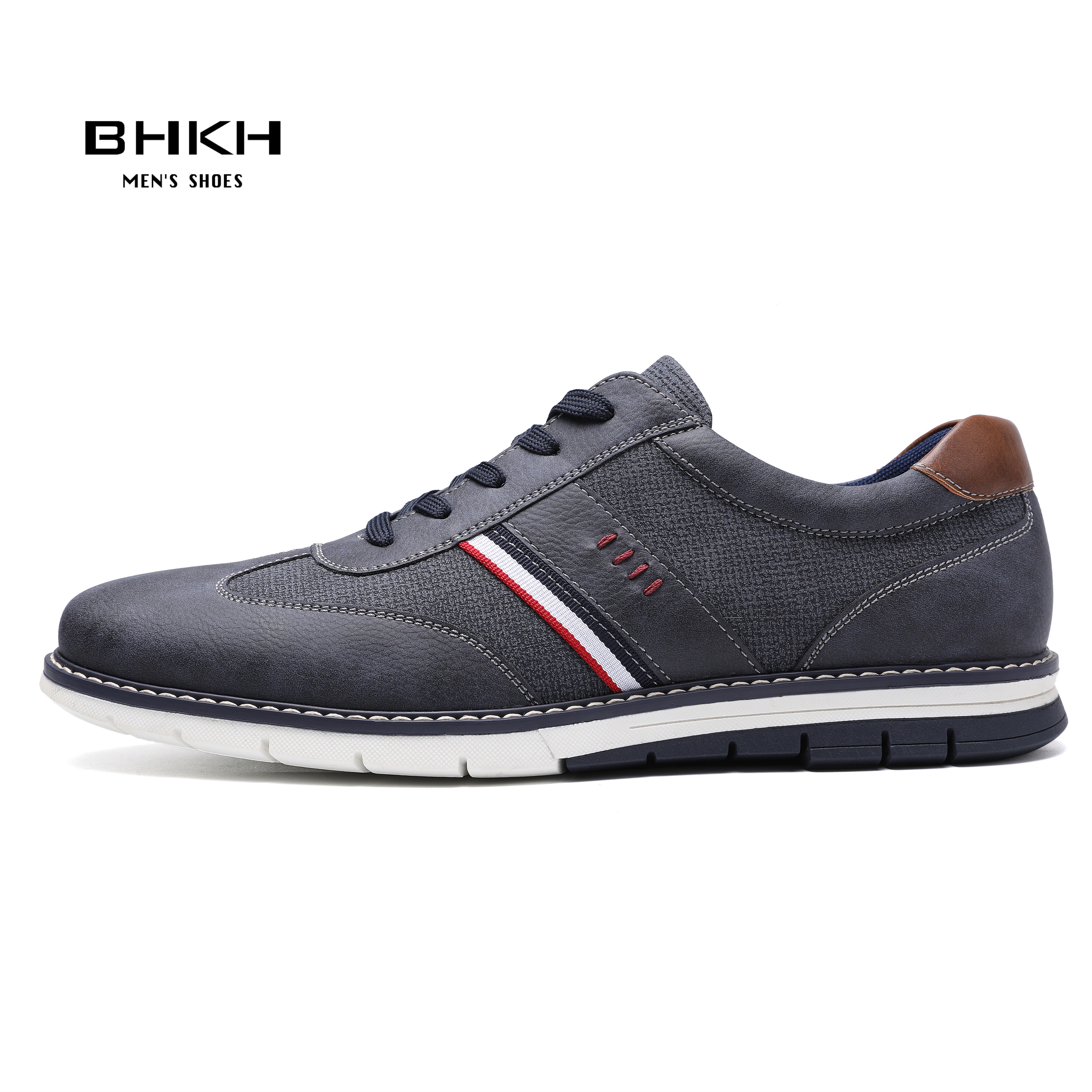 BHKH 2022 Spring/Autumn Men Casual Shoes PU Leather Fashion Sneakers Comfortable Walking Lace-up Footwear Men Shoes