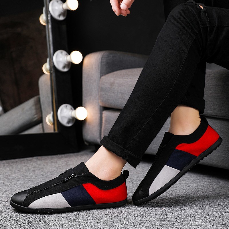 Loafers Men Canvas Shoes Sneakers Fashion Campus Breathable Casual Shoes Zipper Sneakers Shoes Trendy Color Matching Shoes